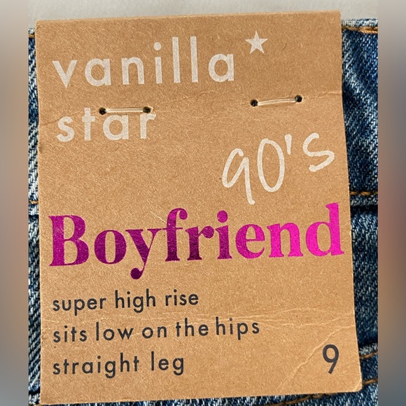 NWT Vanilla Star Distressed 90's Boyfriend Jeans high-rise straight-leg size 9 - Picture 10 of 16